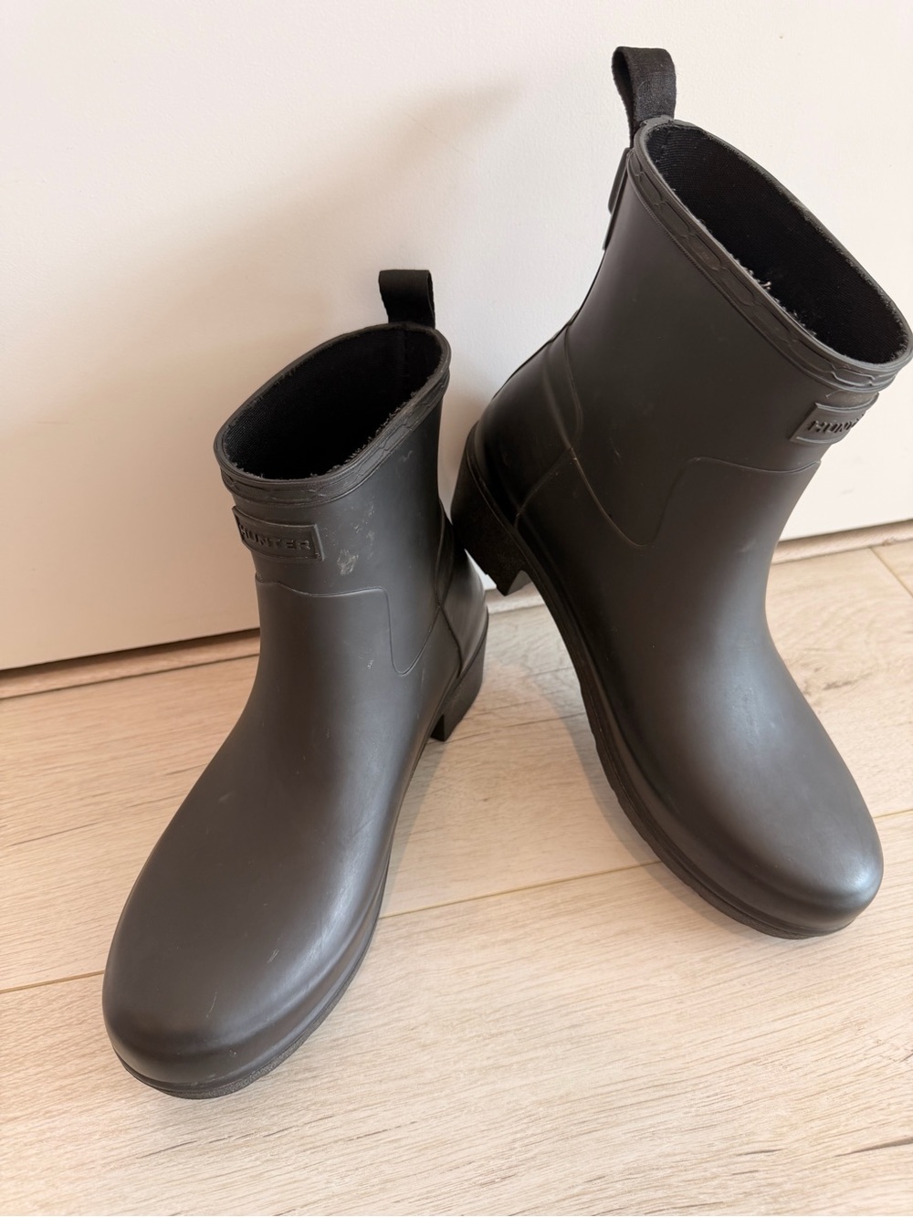 Hunter Black Short Rain Boots with Pull Tabs